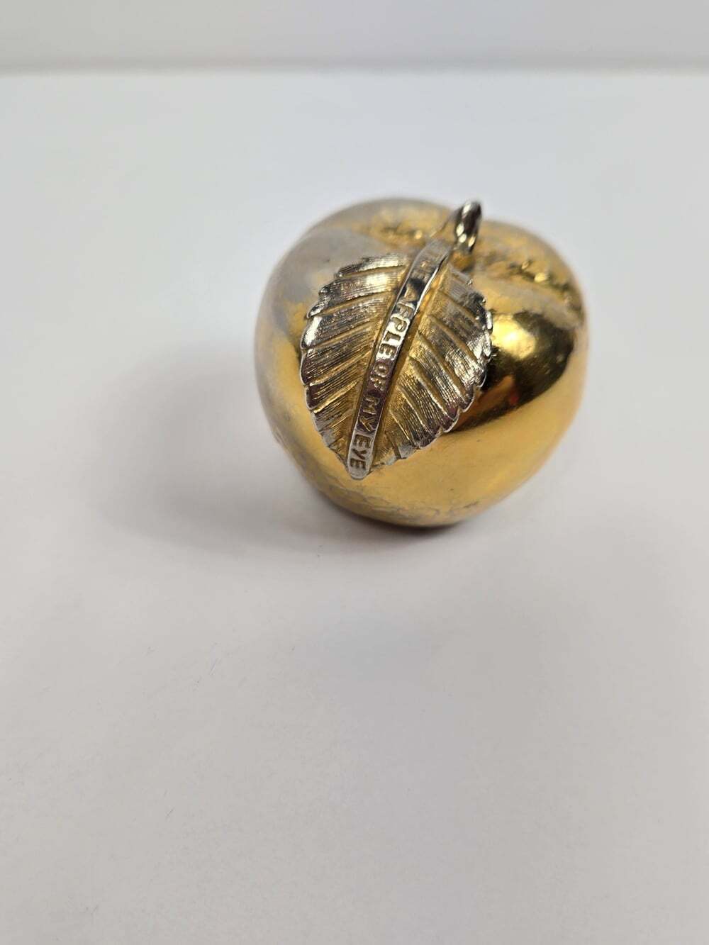 Vintage Lawson Gilt Brass Apple Paperweight “The Apple of My Eye” 2”
